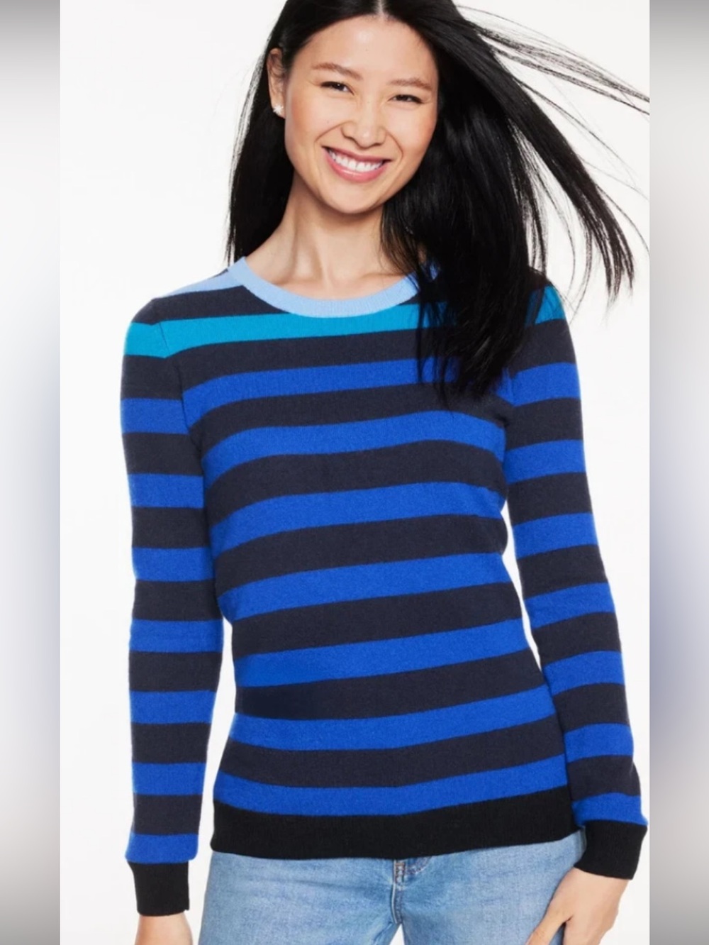 New! Talbots 100% Pure Cashmere Crewneck Sweater Stripe Size Medium NWT